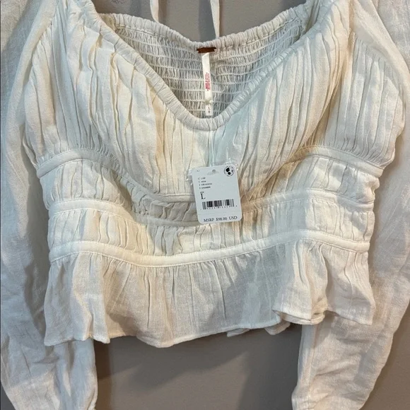 Free People Cream Long Sleeve Blouse - Picture 6 of 7